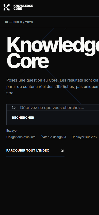 Interface réelle de Knowledge Core sur mobile